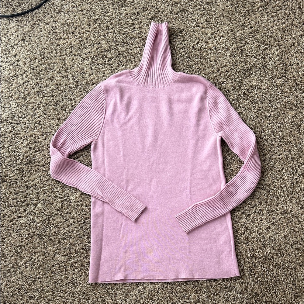 Pink Rib-Sleeve Turtleneck Sweater